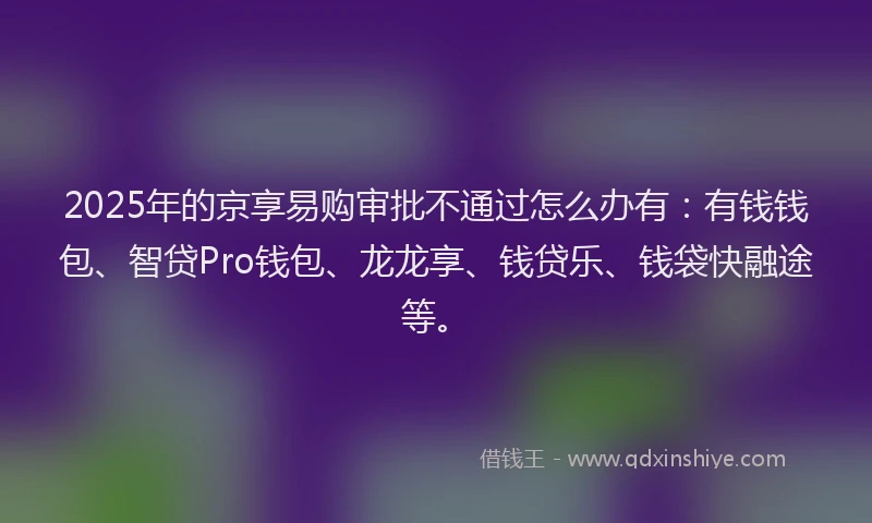 2025年的京享易购审批不通过怎么办有：有钱钱包、智贷Pro钱包、龙龙享、钱贷乐、钱袋快融途等。