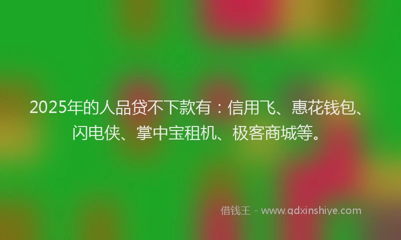 2025年的人品贷不下款有：信用飞、惠花钱包、闪电侠、掌中宝租机、极客商城等。