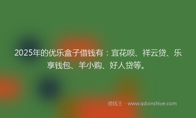 2025年的优乐盒子借钱有：宜花呗、祥云贷、乐享钱包、羊小购、好人贷等。