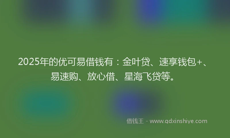 2025年的优可易借钱有：金叶贷、速享钱包+、易速购、放心借、星海飞贷等。