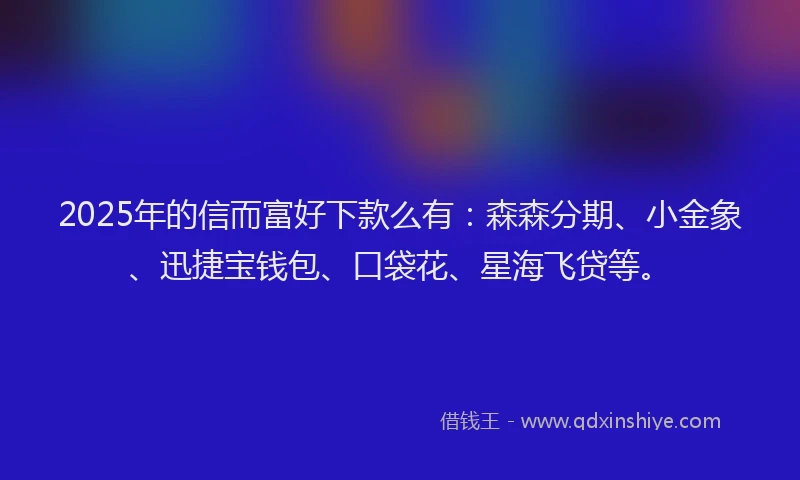 2025年的信而富好下款么有：森森分期、小金象、迅捷宝钱包、口袋花、星海飞贷等。
