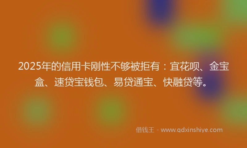 2025年的信用卡刚性不够被拒有：宜花呗、金宝盒、速贷宝钱包、易贷通宝、快融贷等。