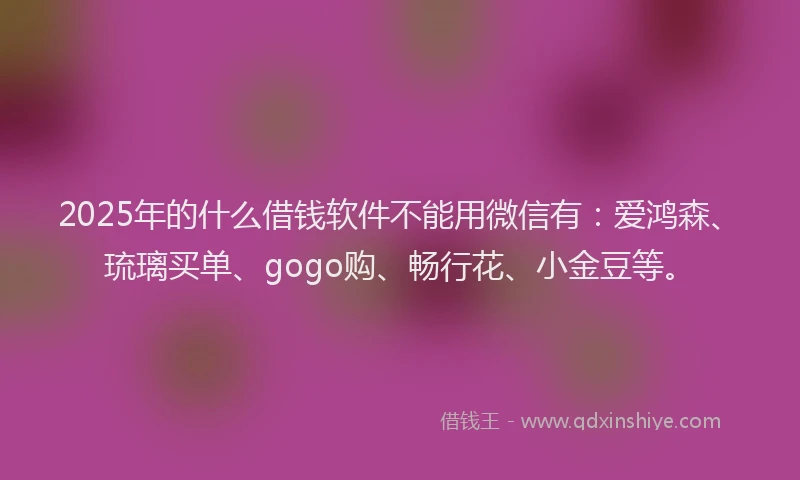 2025年的什么借钱软件不能用微信有：爱鸿森、琉璃买单、gogo购、畅行花、小金豆等。