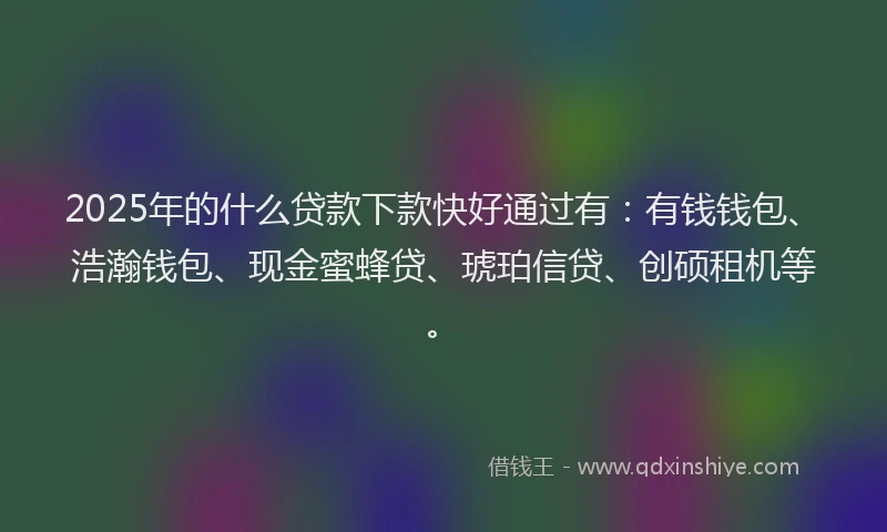 2025年的什么贷款下款快好通过有：有钱钱包、浩瀚钱包、现金蜜蜂贷、琥珀信贷、创硕租机等。