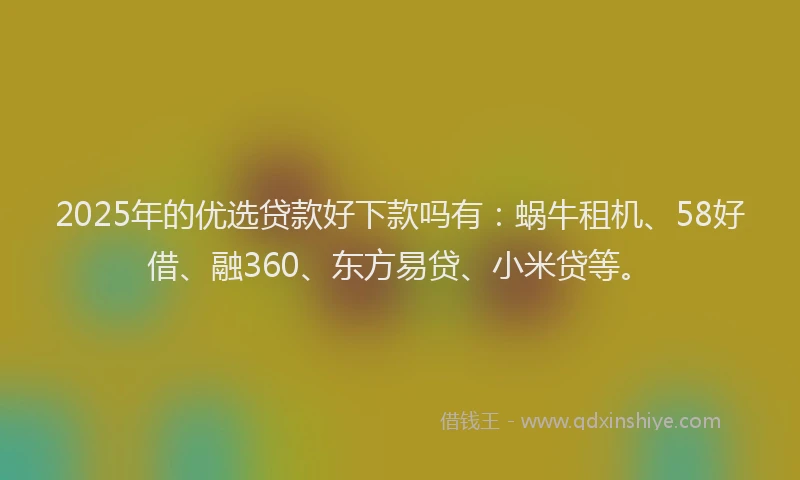 2025年的优选贷款好下款吗有：蜗牛租机、58好借、融360、东方易贷、小米贷等。