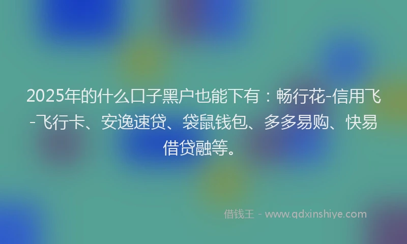 2025年的什么口子黑户也能下有：畅行花-信用飞-飞行卡、安逸速贷、袋鼠钱包、多多易购、快易借贷融等。