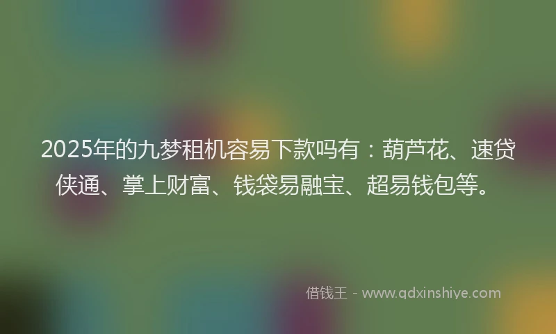 2025年的九梦租机容易下款吗有：葫芦花、速贷侠通、掌上财富、钱袋易融宝、超易钱包等。