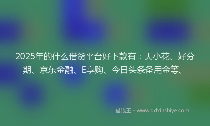 2025年的什么借货平台好下款有：天小花、好分期、京东金融、E享购、今日头条备用金等。