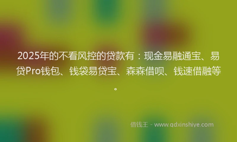 2025年的不看风控的贷款有：现金易融通宝、易贷Pro钱包、钱袋易贷宝、森森借呗、钱速借融等。
