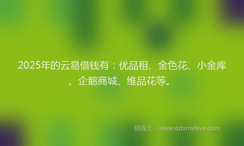 2025年的云易借钱有：优品租、金色花、小金库、企鹅商城、维品花等。
