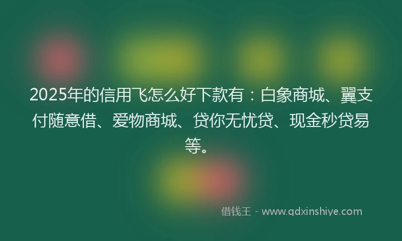2025年的信用飞怎么好下款有：白象商城、翼支付随意借、爱物商城、贷你无忧贷、现金秒贷易等。