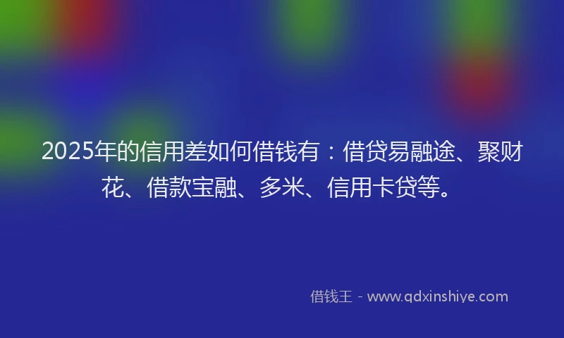 2025年的信用差如何借钱有：借贷易融途、聚财花、借款宝融、多米、信用卡贷等。