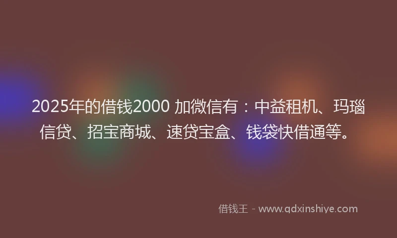 2025年的借钱2000 加微信有：中益租机、玛瑙信贷、招宝商城、速贷宝盒、钱袋快借通等。