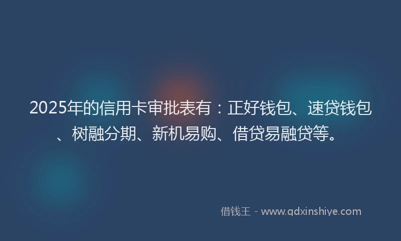 2025年的信用卡审批表有：正好钱包、速贷钱包、树融分期、新机易购、借贷易融贷等。
