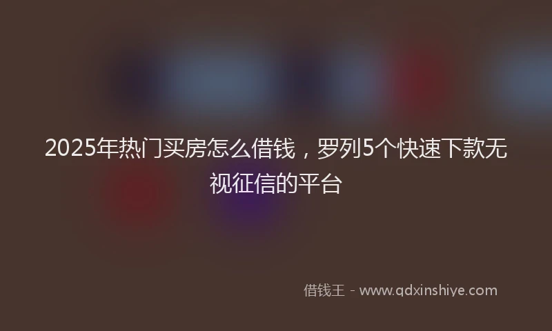 2025年热门买房怎么借钱，罗列5个快速下款无视征信的平台