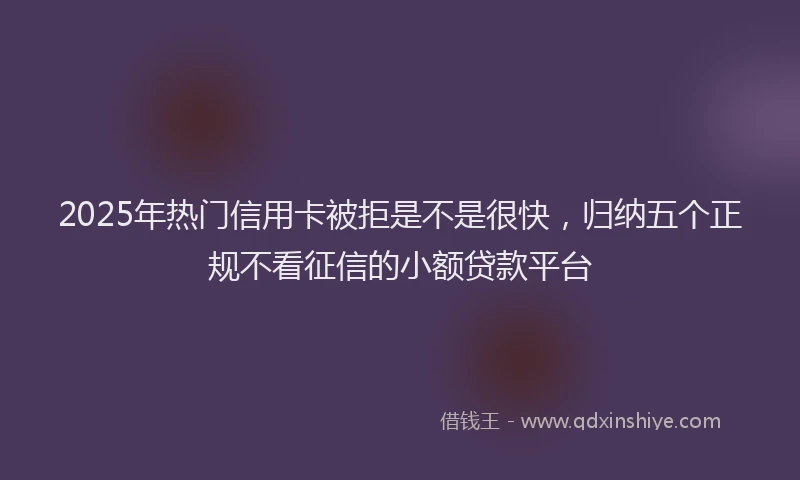 2025年热门信用卡被拒是不是很快，归纳五个正规不看征信的小额贷款平台