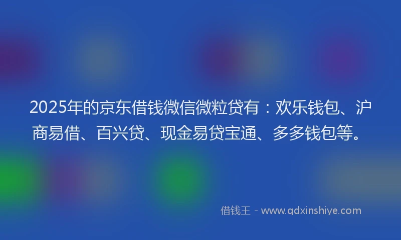 2025年的京东借钱微信微粒贷有：欢乐钱包、沪商易借、百兴贷、现金易贷宝通、多多钱包等。