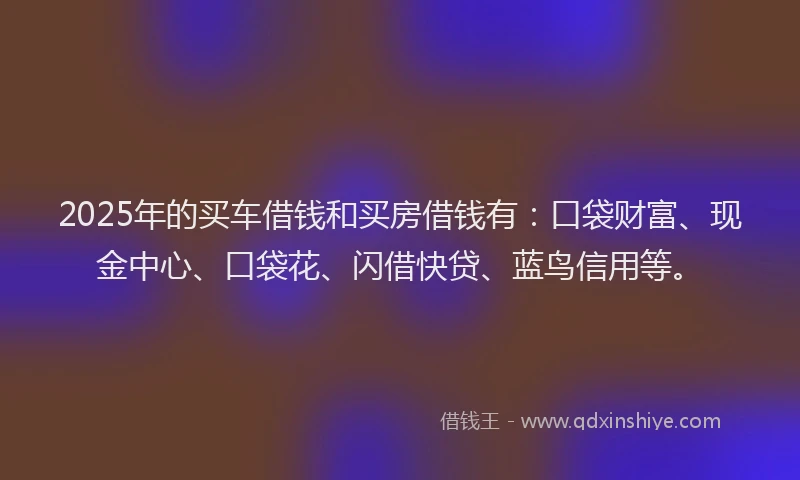2025年的买车借钱和买房借钱有：口袋财富、现金中心、口袋花、闪借快贷、蓝鸟信用等。