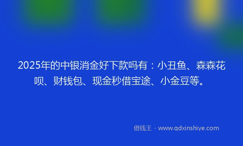 2025年的中银消金好下款吗有：小丑鱼、森森花呗、财钱包、现金秒借宝途、小金豆等。