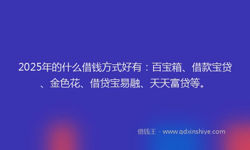 2025年的什么借钱方式好有：百宝箱、借款宝贷、金色花、借贷宝易融、天天富贷等。