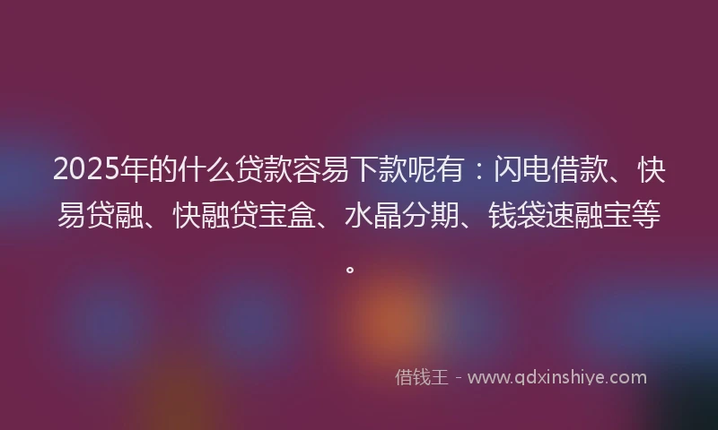 2025年的什么贷款容易下款呢有：闪电借款、快易贷融、快融贷宝盒、水晶分期、钱袋速融宝等。