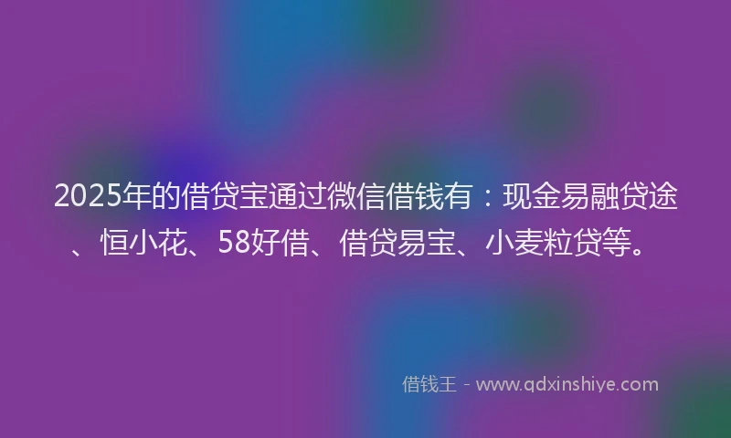 2025年的借贷宝通过微信借钱有：现金易融贷途、恒小花、58好借、借贷易宝、小麦粒贷等。