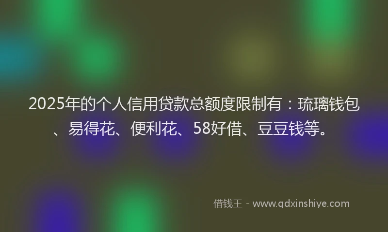 2025年的个人信用贷款总额度限制有：琉璃钱包、易得花、便利花、58好借、豆豆钱等。