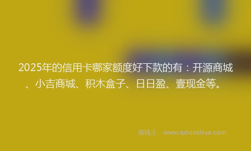 2025年的信用卡哪家额度好下款的有：开源商城、小吉商城、积木盒子、日日盈、壹现金等。