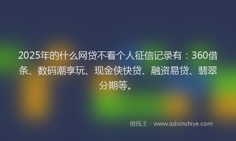 2025年的什么网贷不看个人征信记录有：360借条、数码潮享玩、现金侠快贷、融资易贷、翡翠分期等。