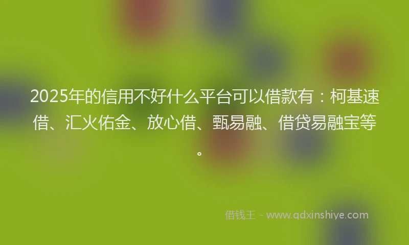 2025年的信用不好什么平台可以借款有：柯基速借、汇火佑金、放心借、甄易融、借贷易融宝等。