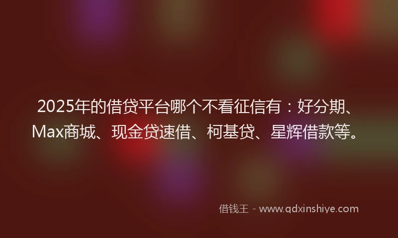 2025年的借贷平台哪个不看征信有：好分期、Max商城、现金贷速借、柯基贷、星辉借款等。