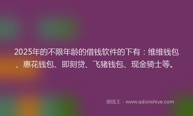 2025年的不限年龄的借钱软件的下有:维维钱包、惠花钱包、即刻贷、飞猪钱包、现金骑士等。