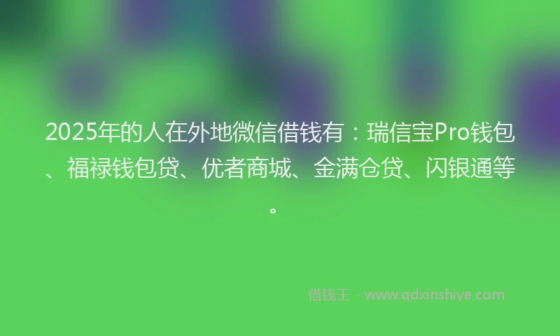 2025年的人在外地微信借钱有：瑞信宝Pro钱包、福禄钱包贷、优者商城、金满仓贷、闪银通等。