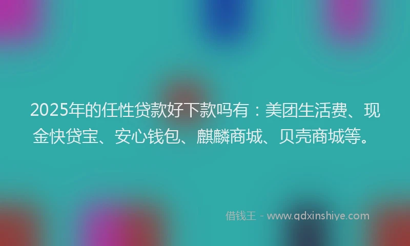2025年的任性贷款好下款吗有：美团生活费、现金快贷宝、安心钱包、麒麟商城、贝壳商城等。