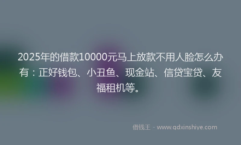 2025年的借款10000元马上放款不用人脸怎么办有：正好钱包、小丑鱼、现金站、信贷宝贷、友福租机等。