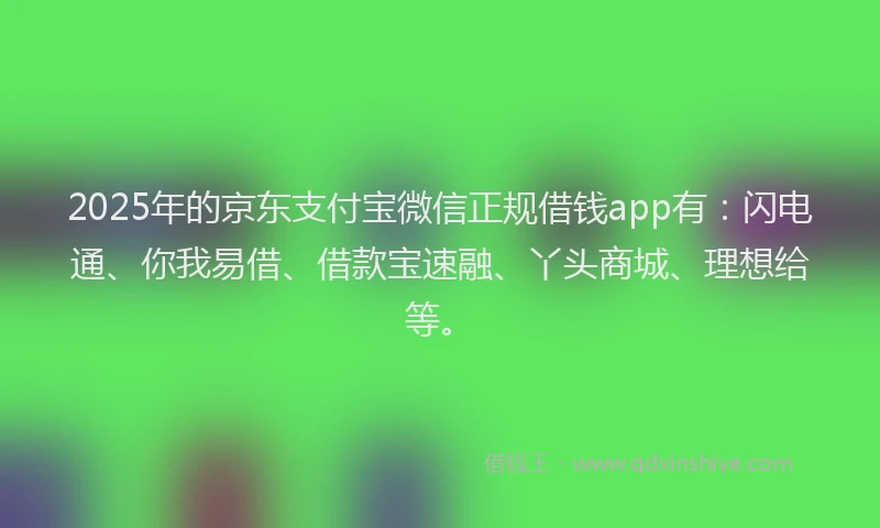 2025年的京东支付宝微信正规借钱app有：闪电通、你我易借、借款宝速融、丫头商城、理想给等。