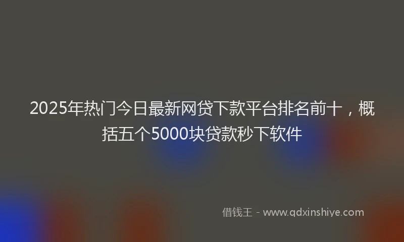 2025年热门今日最新网贷下款平台排名前十，概括五个5000块贷款秒下软件