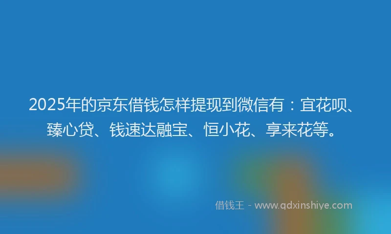 2025年的京东借钱怎样提现到微信有：宜花呗、臻心贷、钱速达融宝、恒小花、享来花等。