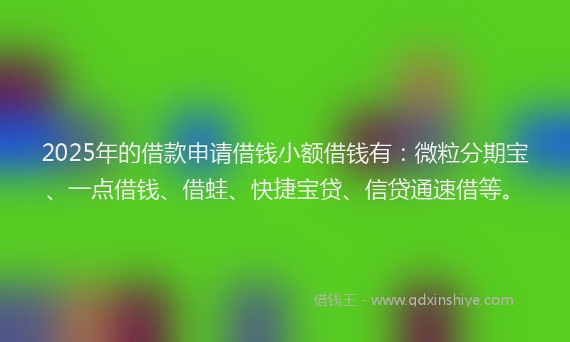 2025年的借款申请借钱小额借钱有：微粒分期宝、一点借钱、借蛙、快捷宝贷、信贷通速借等。