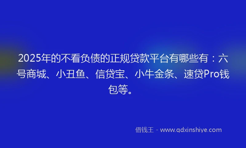 2025年的不看负债的正规贷款平台有哪些有：六号商城、小丑鱼、信贷宝、小牛金条、速贷Pro钱包等。