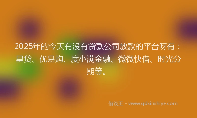 2025年的今天有没有贷款公司放款的平台呀有：星贷、优易购、度小满金融、微微快借、时光分期等。