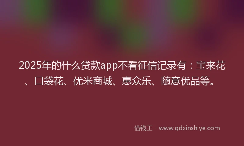 2025年的什么贷款app不看征信记录有：宝来花、口袋花、优米商城、惠众乐、随意优品等。