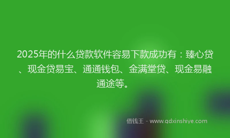2025年的什么贷款软件容易下款成功有：臻心贷、现金贷易宝、通通钱包、金满堂贷、现金易融通途等。