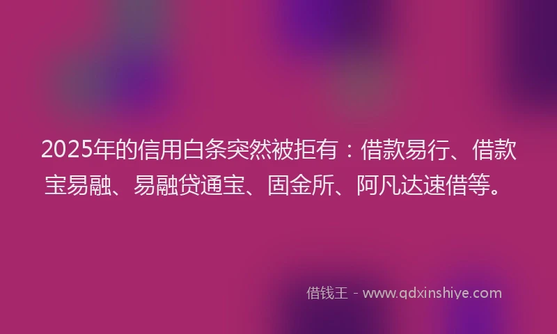 2025年的信用白条突然被拒有：借款易行、借款宝易融、易融贷通宝、固金所、阿凡达速借等。