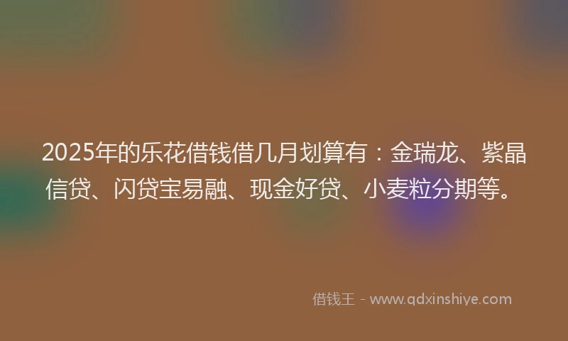 2025年的乐花借钱借几月划算有：金瑞龙、紫晶信贷、闪贷宝易融、现金好贷、小麦粒分期等。