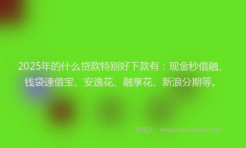 2025年的什么贷款特别好下款有：现金秒借融、钱袋速借宝、安逸花、融享花、新浪分期等。