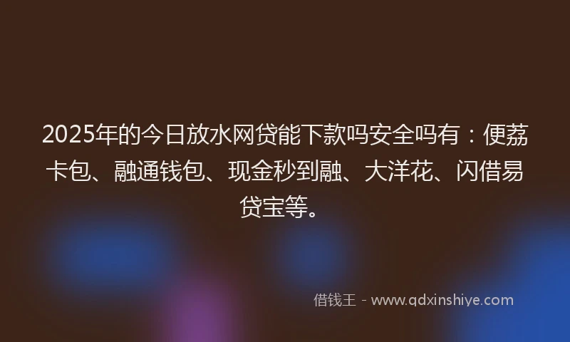 2025年的今日放水网贷能下款吗安全吗有：便荔卡包、融通钱包、现金秒到融、大洋花、闪借易贷宝等。