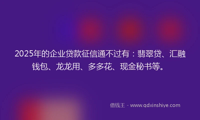 2025年的企业贷款征信通不过有：翡翠贷、汇融钱包、龙龙用、多多花、现金秘书等。