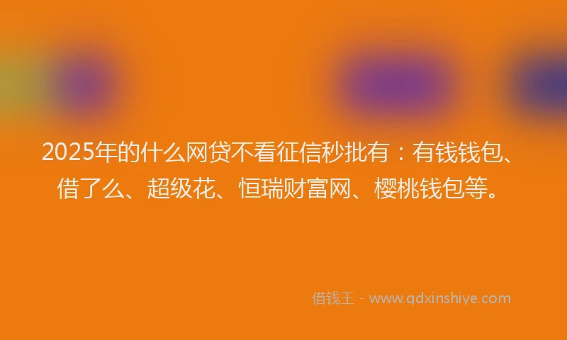 2025年的什么网贷不看征信秒批有：有钱钱包、借了么、超级花、恒瑞财富网、樱桃钱包等。