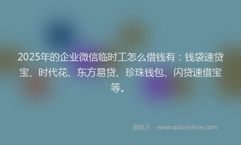 2025年的企业微信临时工怎么借钱有：钱袋速贷宝、时代花、东方易贷、珍珠钱包、闪贷速借宝等。